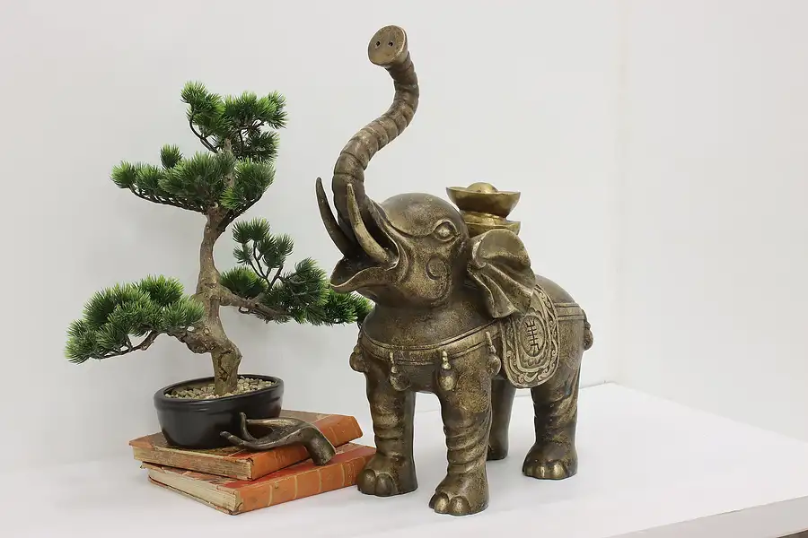Main image of Chinese Vintage Brass Elephant Garden or Porch Sculpture