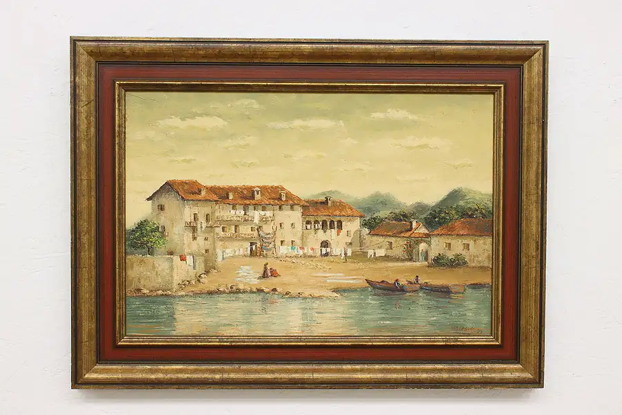 Main image of Italian Beach Vintage Original Oil Painting DeCosmo 30"