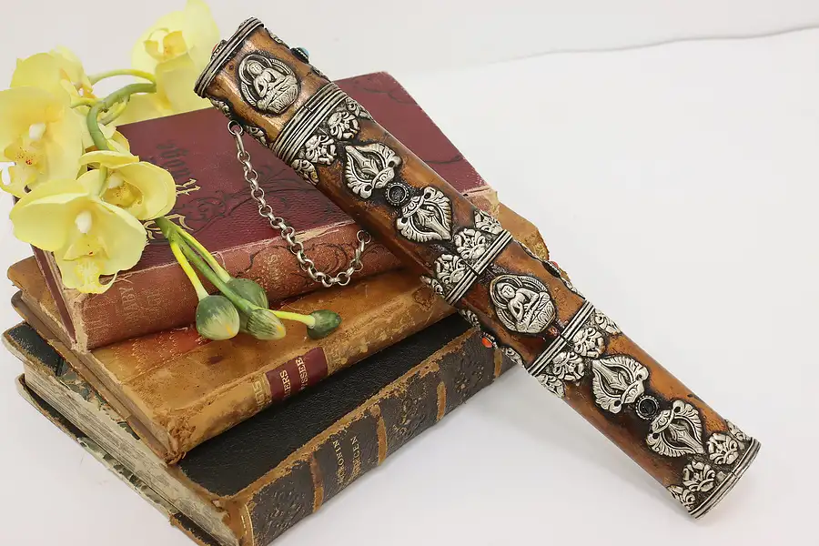 Main image of Tibetan Vintage Silver & Copper Incense Stick Case & Chain