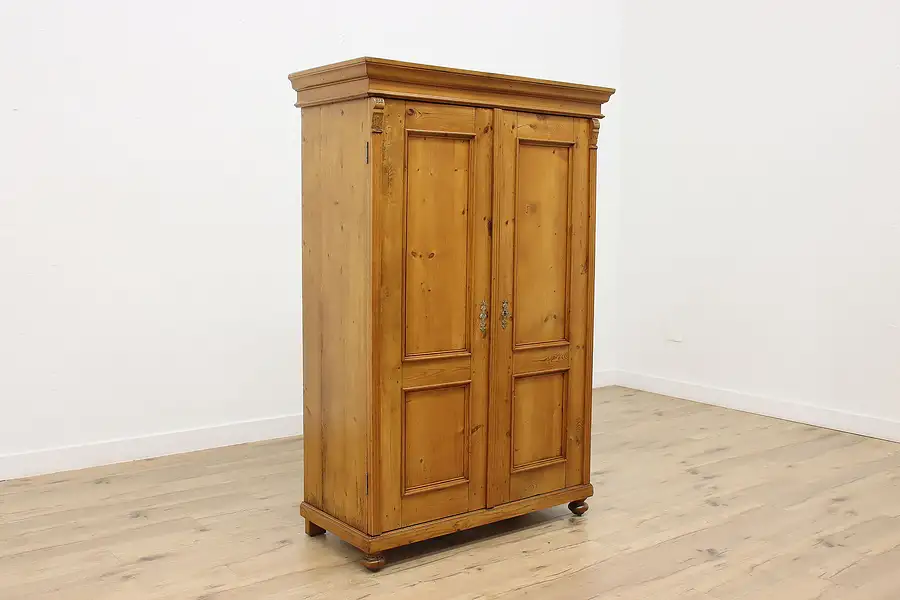Main image of Farmhouse Antique Carved Pine Armoire, Closet or Wardrobe