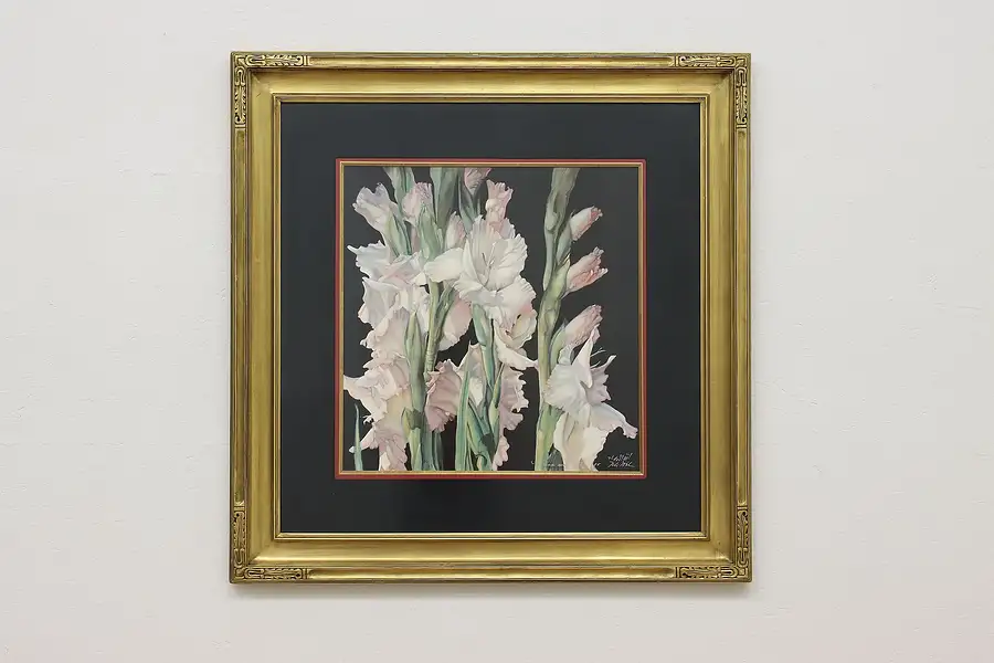 Main image of Gladiolus Flowers Vintage Original Colored Print, Noel 42"