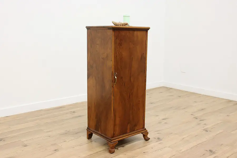 Main image of Narrow Antique Walnut Music, File, Bath or Hall Cabinet