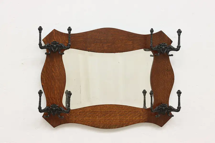 Main image of Victorian Antique Carved Oak Wall Hanging Hall Bath Mirror