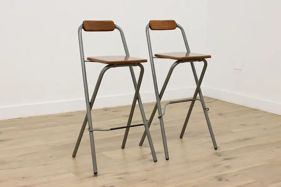 Main image of Pair of Vintage Midcentury Steel Drafting Kitchen Bar Stools
