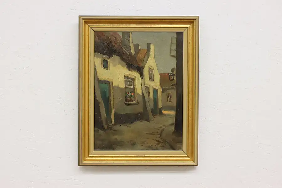 Main image of City Alley Vintage Original Oil Painting Enslein 19.5"