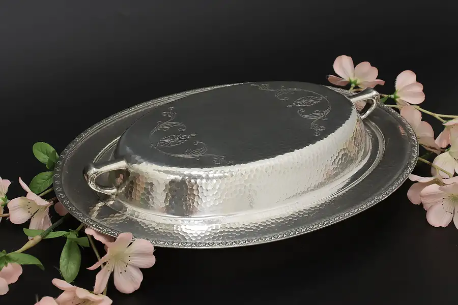 Main image of Victorian Antique Hammered Silverplate Serving Dish Benedict