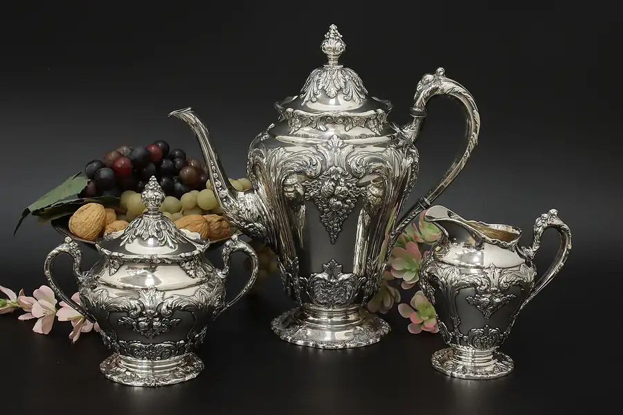 Main image of Renaissance Vintage 3 Pc Silverplate Coffee Set, Reed