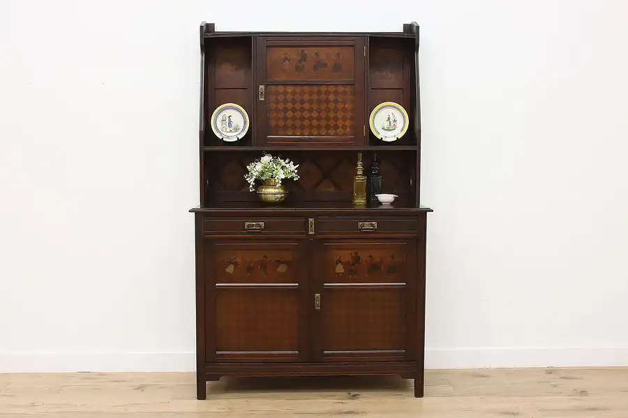 Main image of Dutch Antique Folk Art Painted Pine Buffet, Bar, Sideboard