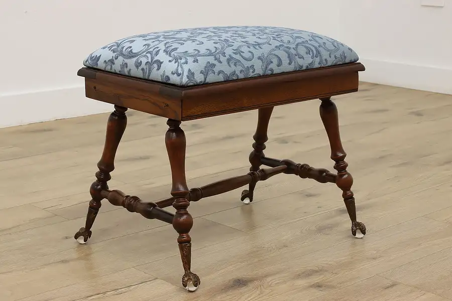 Main image of Victorian Antique Glass Ball Foot Bench or Stool New Fabric