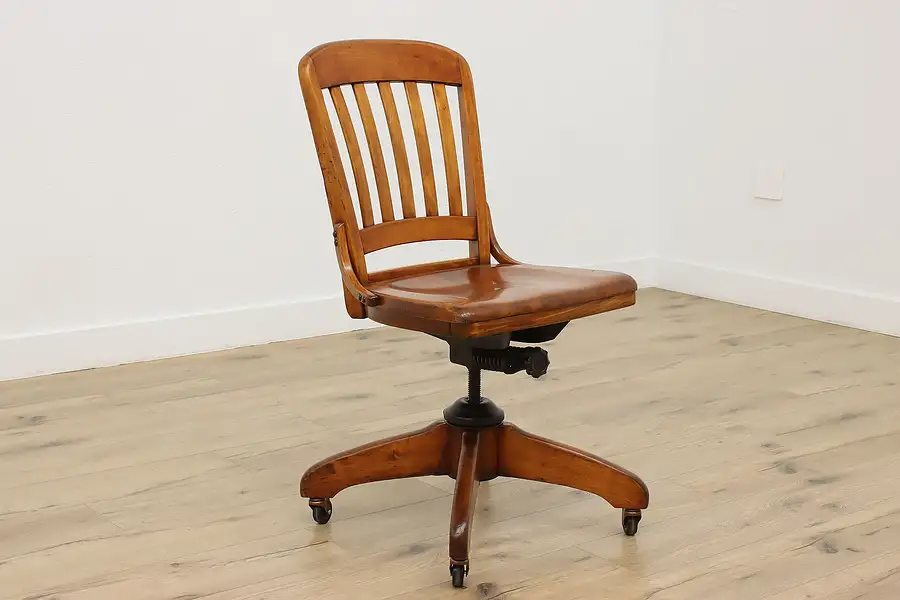 Main image of Adjustable Vintage Birch Swivel Office Library Desk Chair