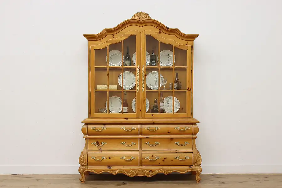 Main image of Country French Vintage Bombe Pine China Cabinet Bookcase