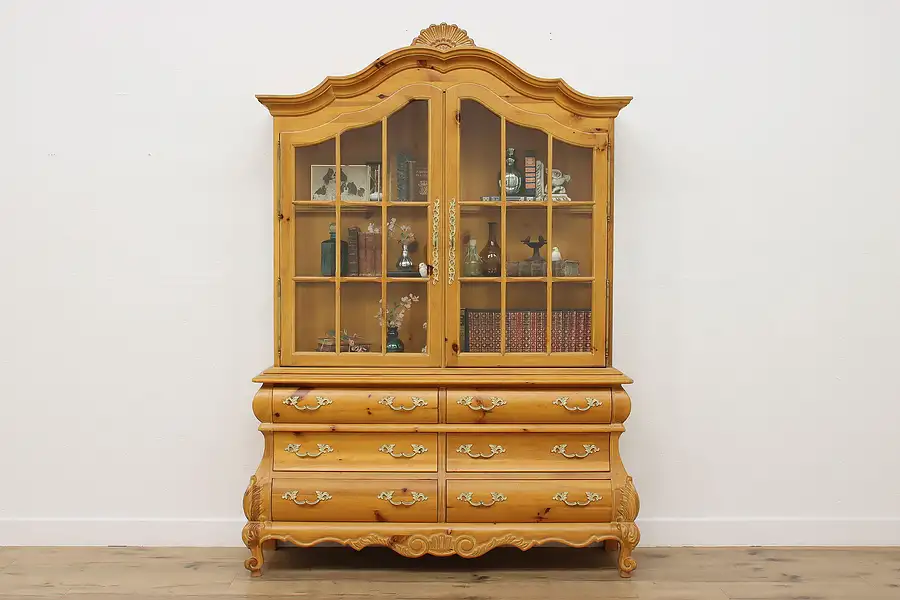 Main image of Country French Vintage Pine China Cabinet Bookcase Display