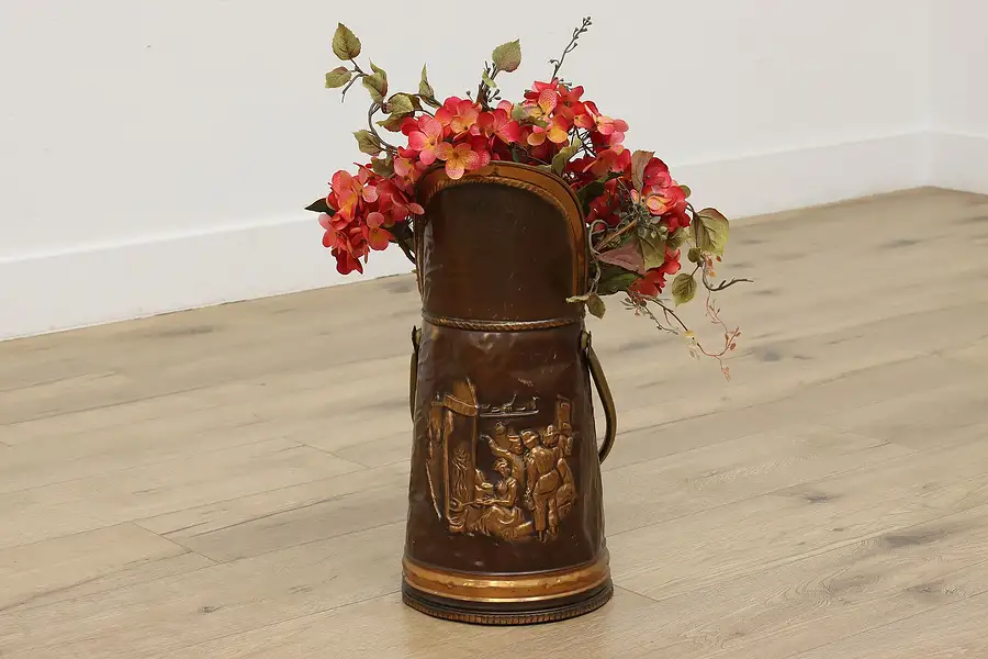 Main image of Farmhouse Antique Copper Coal Scuttle Umbrella Stand Planter