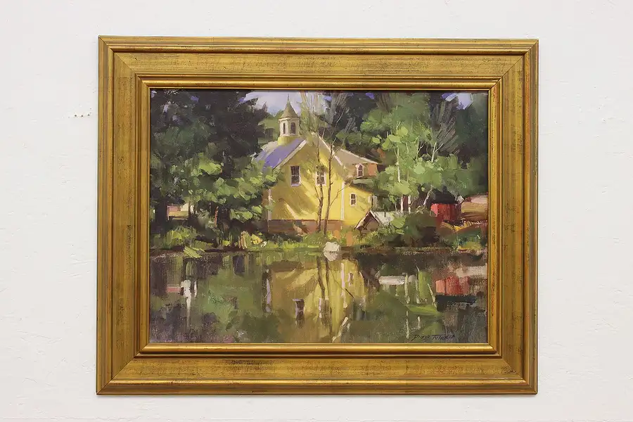Main image of Riverside Church Vintage Original Oil Painting Tutwiler 31"