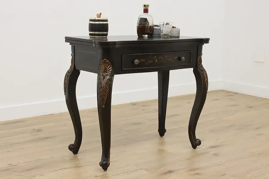 Main image of Hand Painted Vintage Console Flip Top Game Table Desk Hooker