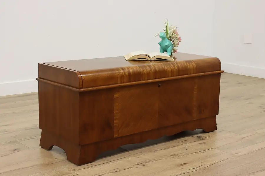 Main image of Art Deco Vintage Cedar Lined Waterfall Blanket Chest Trunk