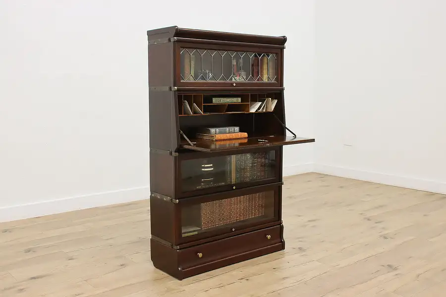 Main image of Craftsman Antique Stacking Oak Secretary Desk Bookcase Globe