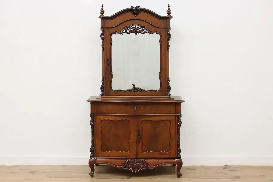 Main image of Austrian Antique 1840s Carved Mahogany China or Bar Cabinet