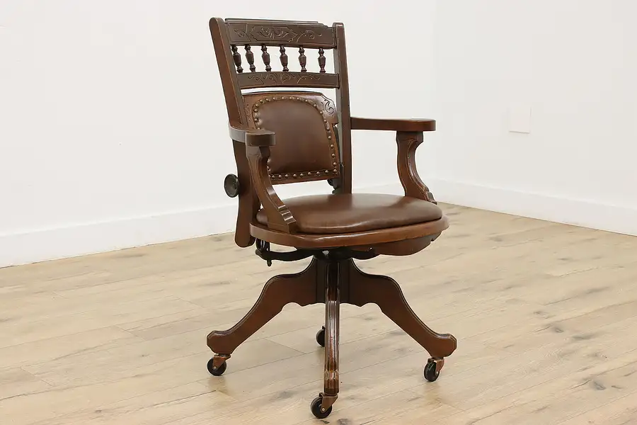 Main image of Victorian Antique Carved Walnut Swivel Desk Chair, Heywood