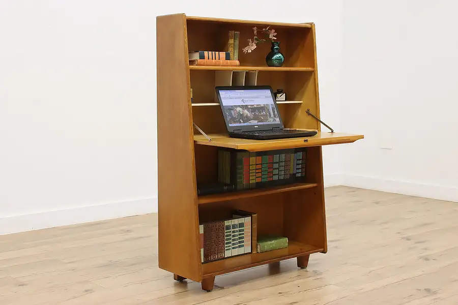 Main image of Midcentury Modern Vintage Oak Library Bookcase & Desk Pastoe