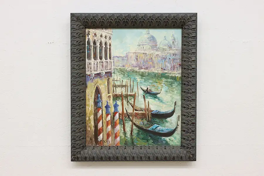 Main image of Venice Gondolas Vintage Original Oil Painting Torrens 30"