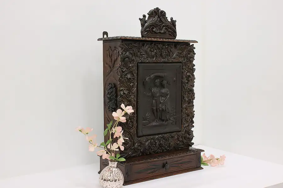 Main image of Victorian Antique Carved Walnut Jewelry Chest, Bath Cabinet