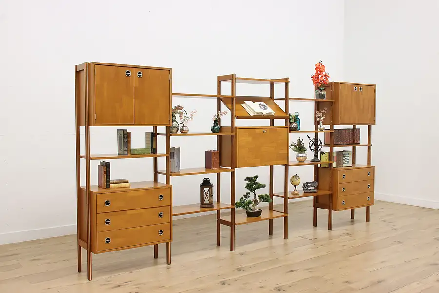 Main image of Midcentury Modern Vintage Teak Bookcase Desk Wall Unit