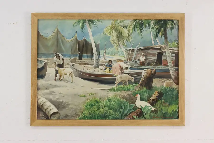 Main image of Island Vintage Original Watercolor Painting Czarnowski 28"