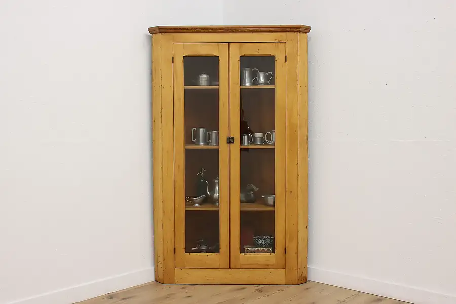 Main image of Farmhouse Antique Pine Kitchen Pantry Corner Cabinet