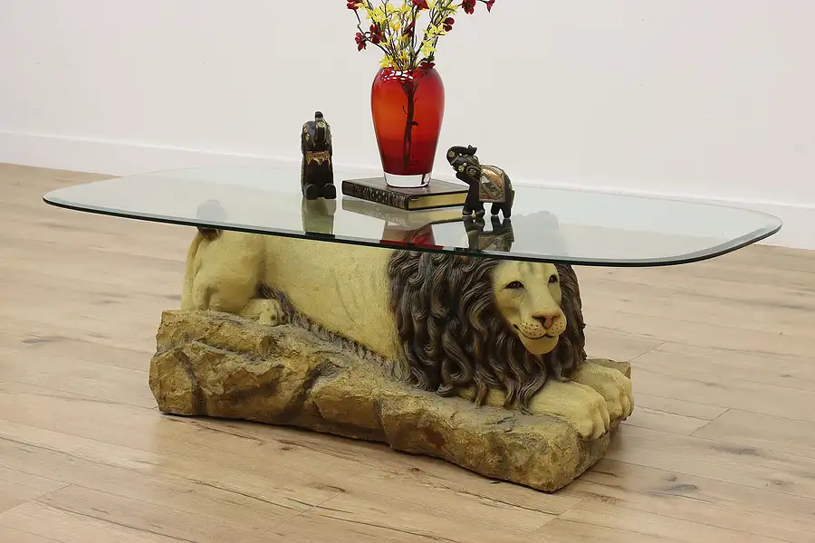 Main image of Composite Vintage Painted Lion Sculpture Coffee Table, AGG