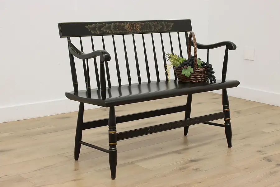 Main image of Farmhouse Vintage Stenciled & Painted Hitchcock Hall Bench