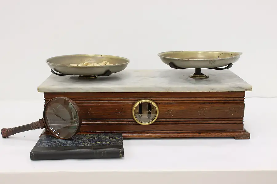 Main image of Victorian Antique Oak & Marble Top General Store Scale Hock