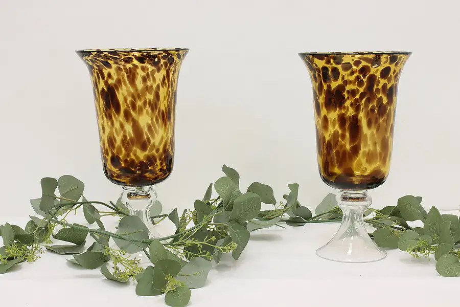 Main image of Pair of Blown Glass Vintage Tortoiseshell Decorative Vases