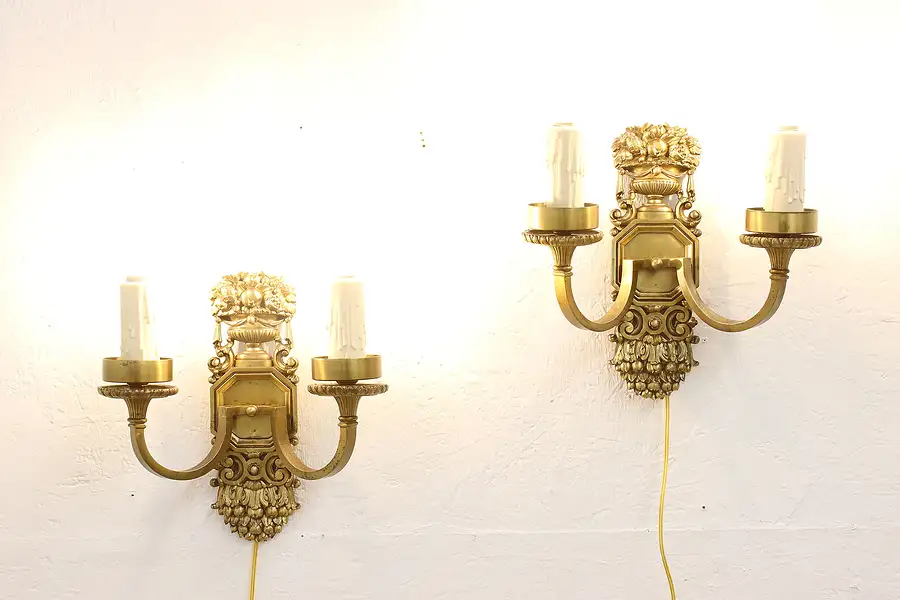 Main image of Pair of Classical Design Antique Bronze Double Wall Sconces