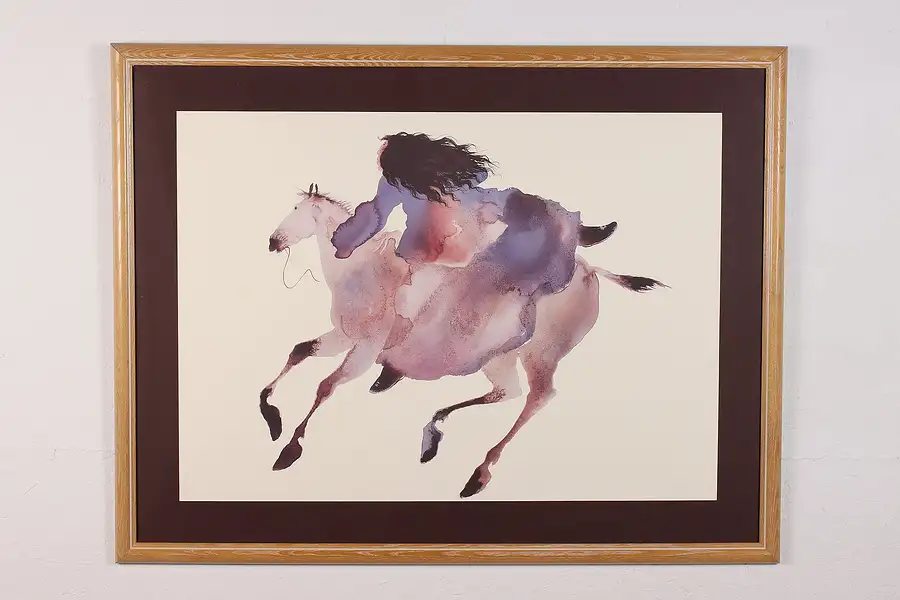 Main image of Native American Horse Vintage Watercolor Painting Grigg 42"
