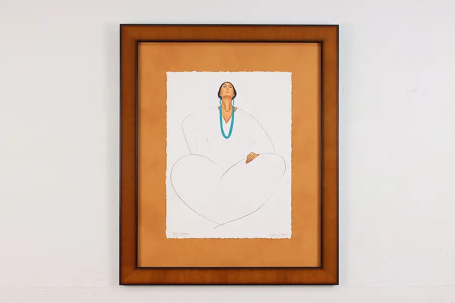 Main image of Native American Woman Vintage Original Drawing Signed 23.5"