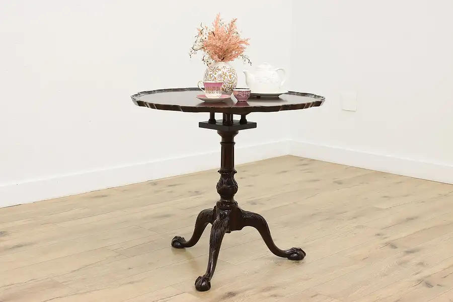 Main image of Georgian Vintage Carved Mahogany Tilt Top Tea Table, Baker