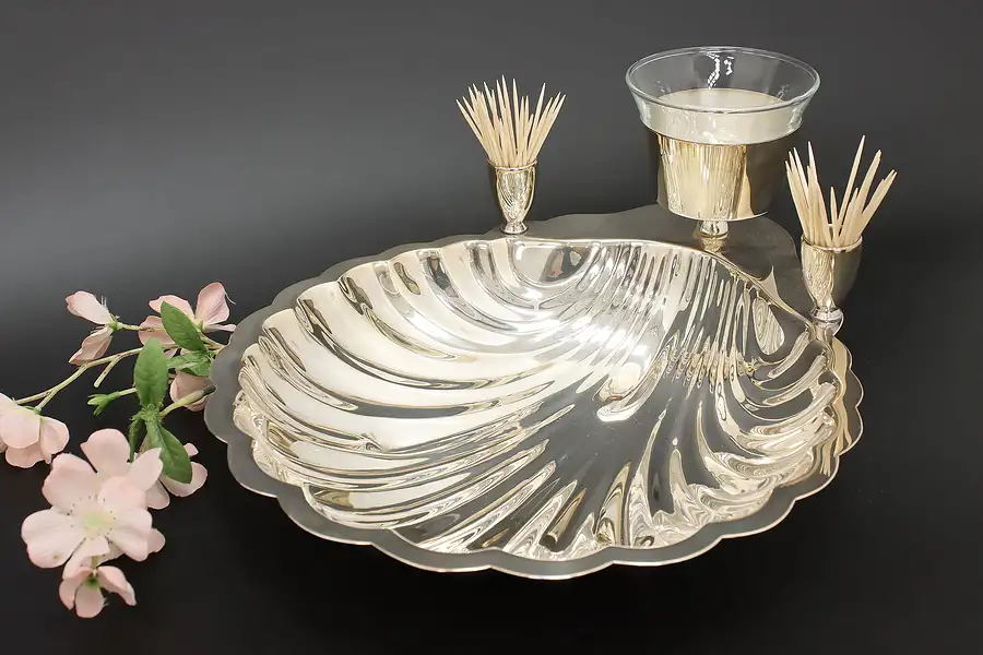 Main image of Shell Shape Vintage Silverplate Shrimp Cocktail or Dip Dish