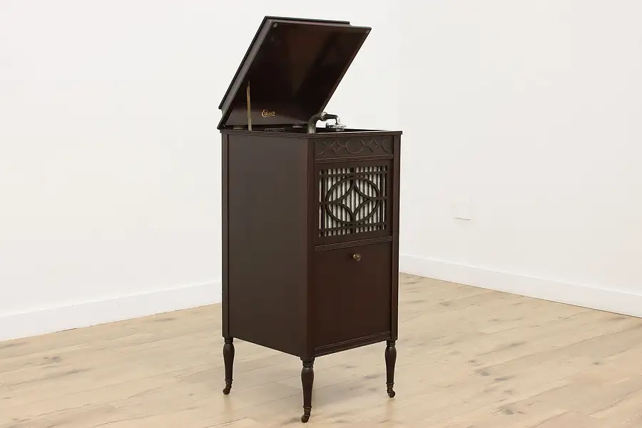 Main image of Edison Antique Mahogany Wind Up Phonograph Record Player