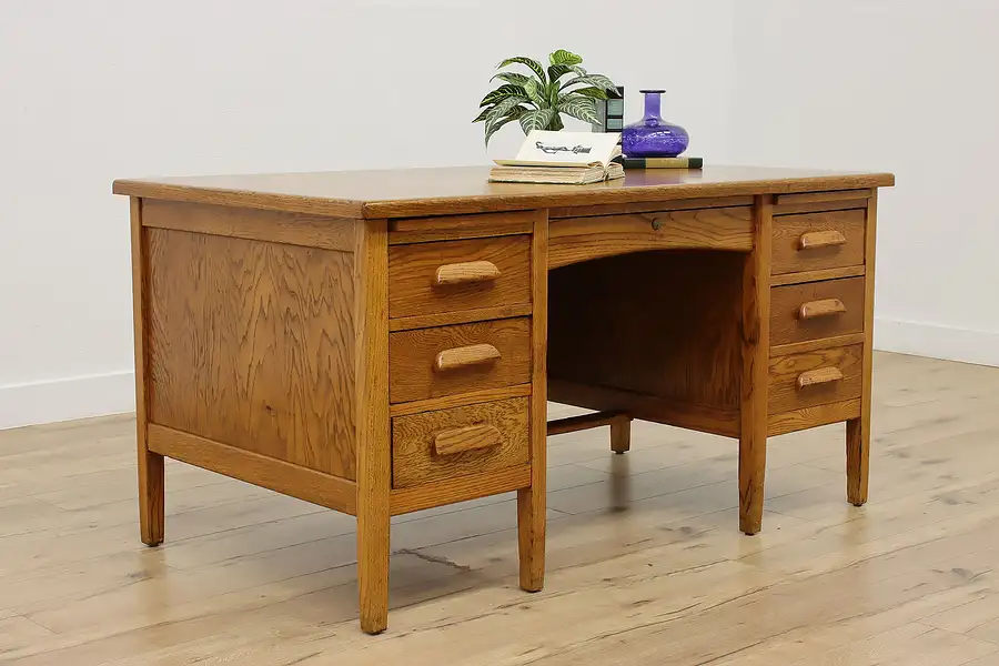 Main image of Traditional Antique Oak Teacher Library or Writing Desk
