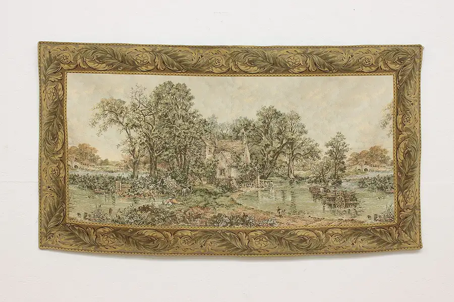 Main image of European Cottage Scene Vintage Woven Wall Tapestry 71.5"