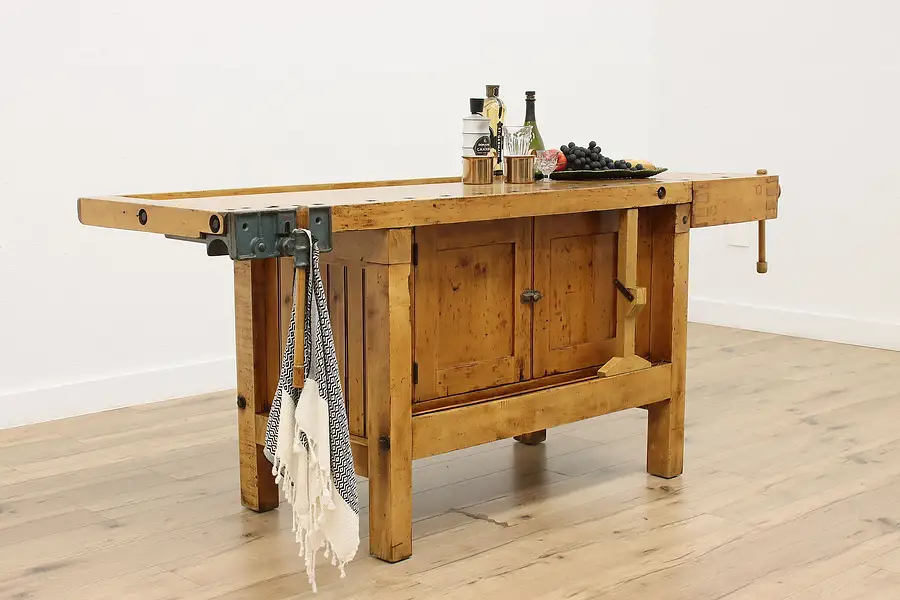 Main image of Industrial Farmhouse Antique Workbench Kitchen Wine Island