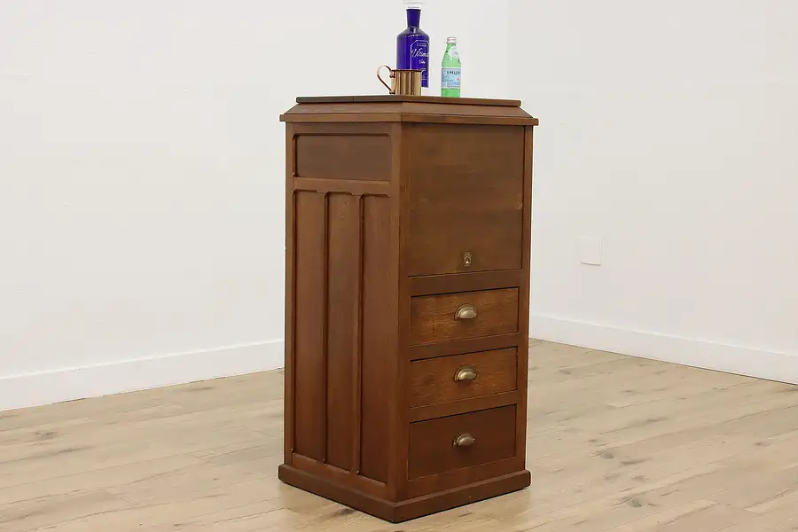 Main image of Victorian Antique Walnut Office File or Bar Cabinet, Tray