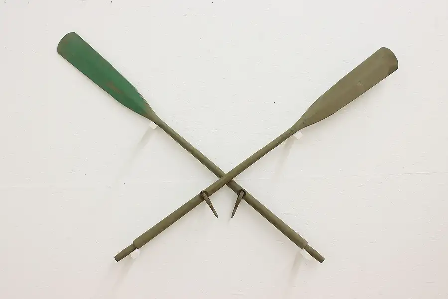 Main image of Pair of Farmhouse Vintage Green Painted Boat Oars