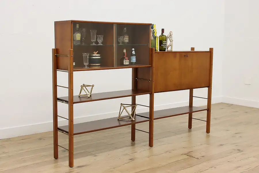 Main image of Midcentury Modern Vintage Teak Bar Bookcase & Desk Wall Unit