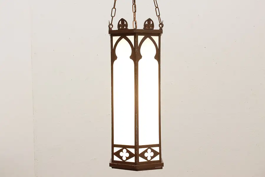 Main image of Church Salvage Antique Gothic Light Fixture Milk Glass