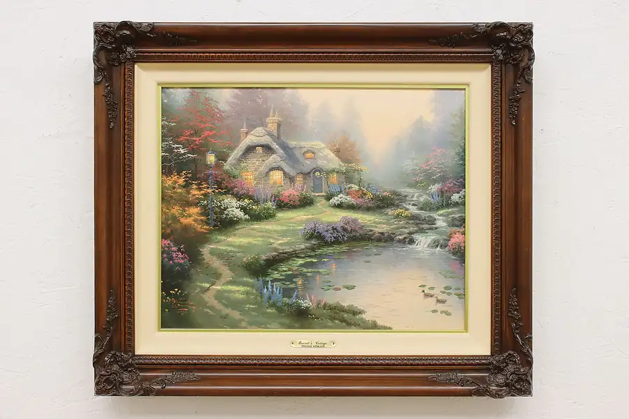 Main image of Everett's Cottage Vintage Thomas Kinkade Painted Litho 27.5"