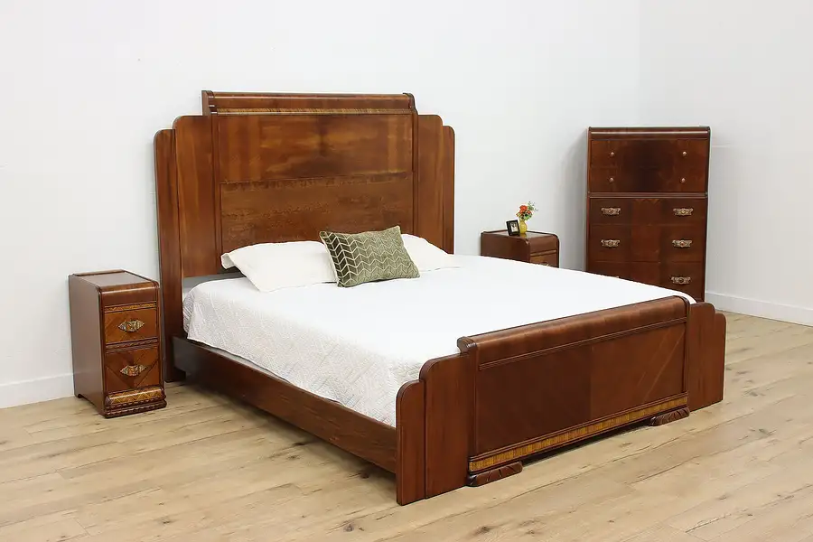 Main image of Art Deco Vintage Waterfall 4 Pc Bedroom Set King Size Bed
