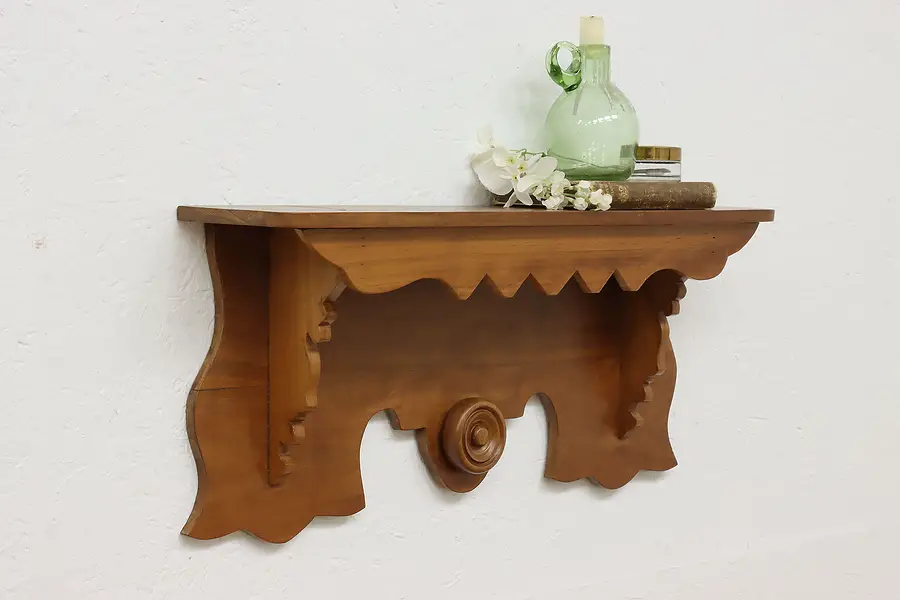 Main image of Victorian Eastlake Antique Carved Walnut Wall Clock Shelf
