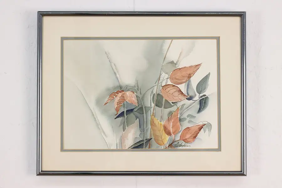 Main image of Autumn Leaves Vintage Original Watercolor, Hayter 14.5"